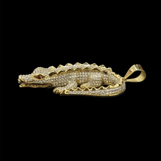Pendentif Crocodile 3D Zircons avec Yeux Rouges