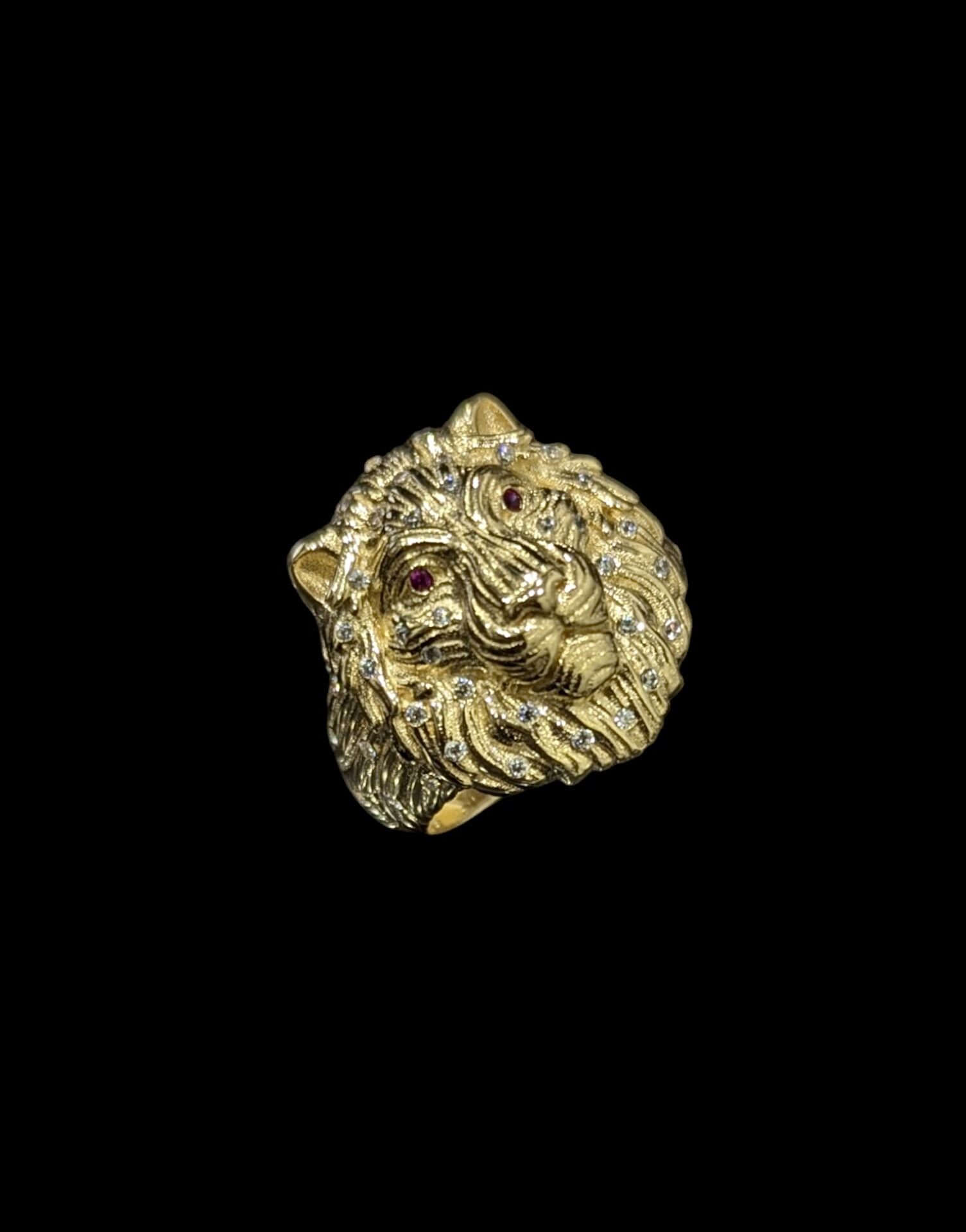 Chevalière 3D Lion Avec Crinière Empierrée