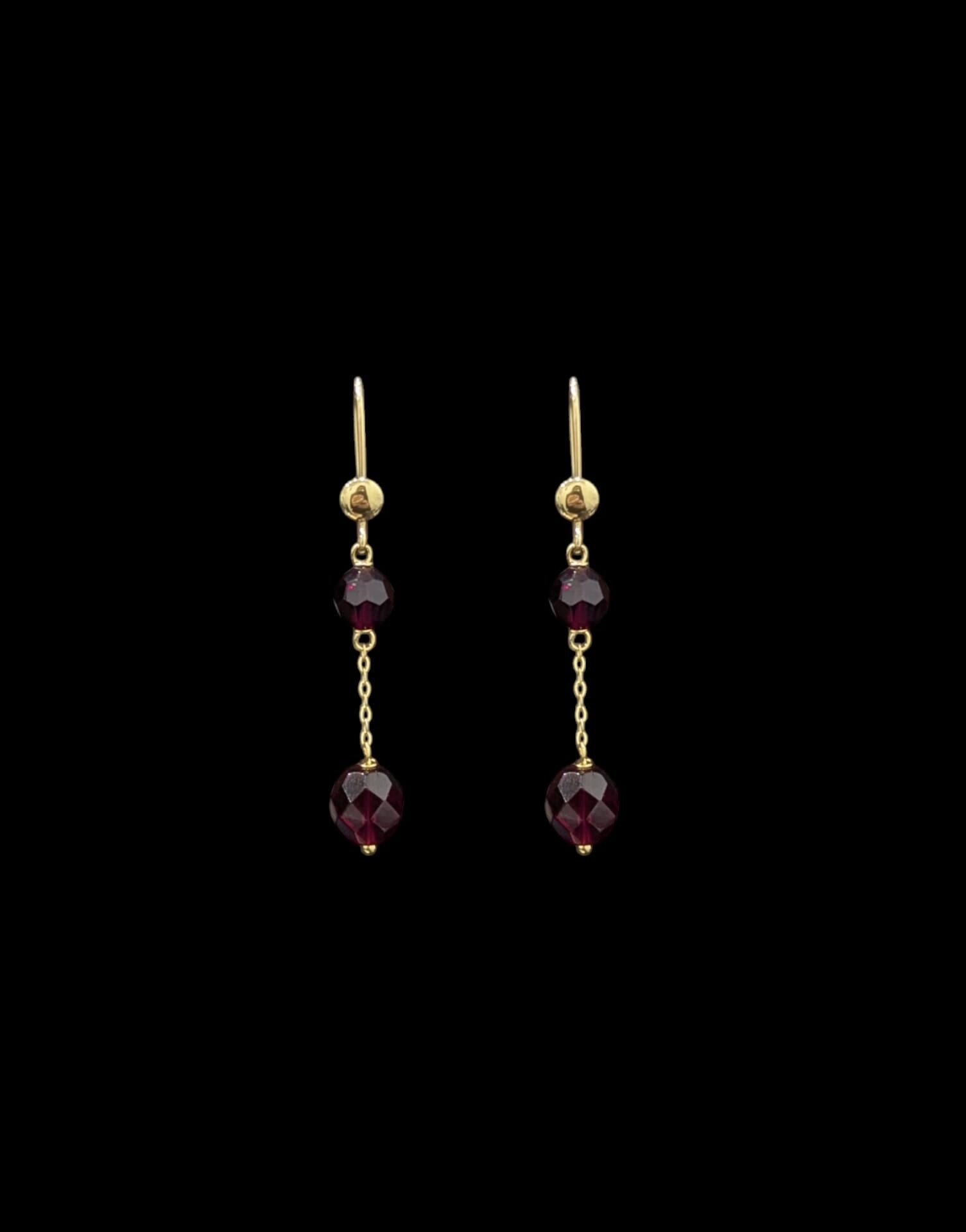 Boucles D'Oreilles Dormeuses Chainette Grenat