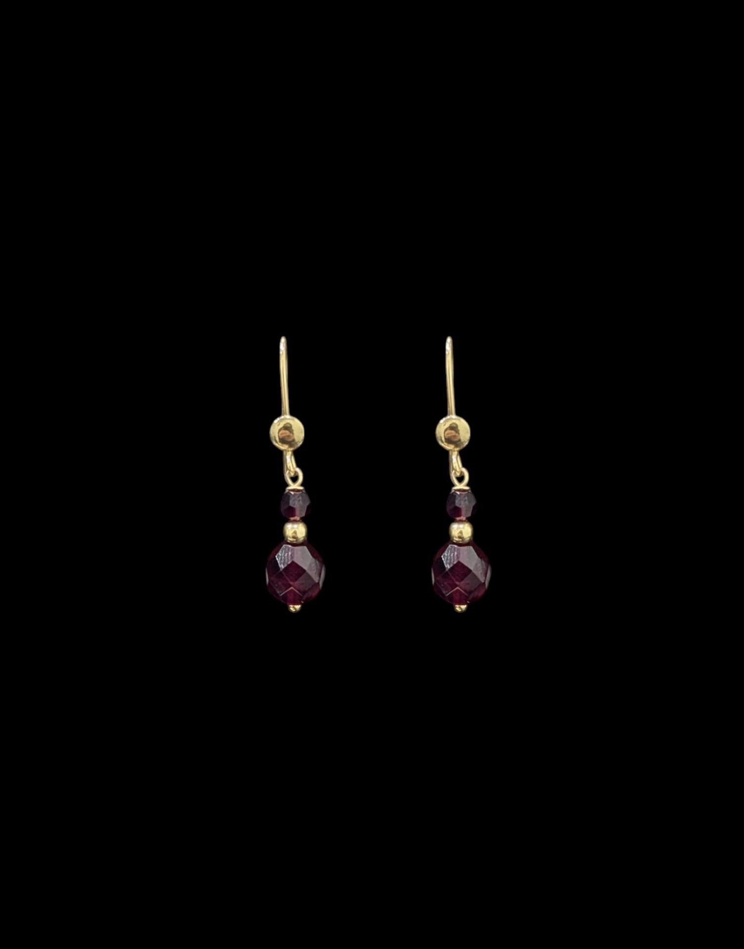 Boucles D'Oreilles Dormeuses 2 Grenats Boules