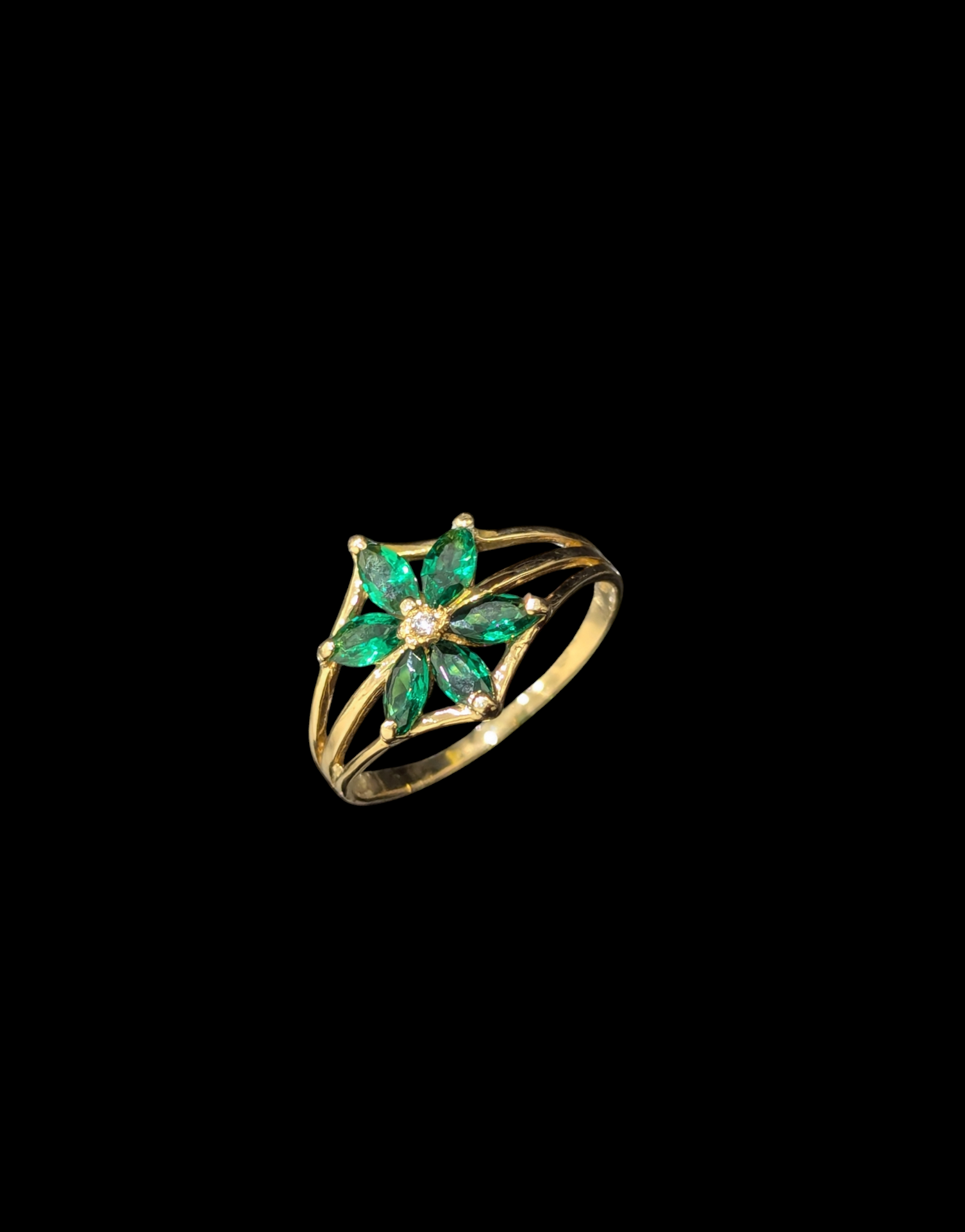 Bague En Fourche Fleur Verte