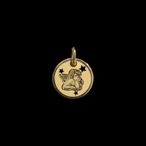 Pendentif Plaque Ronde Ange Découpe Étoiles