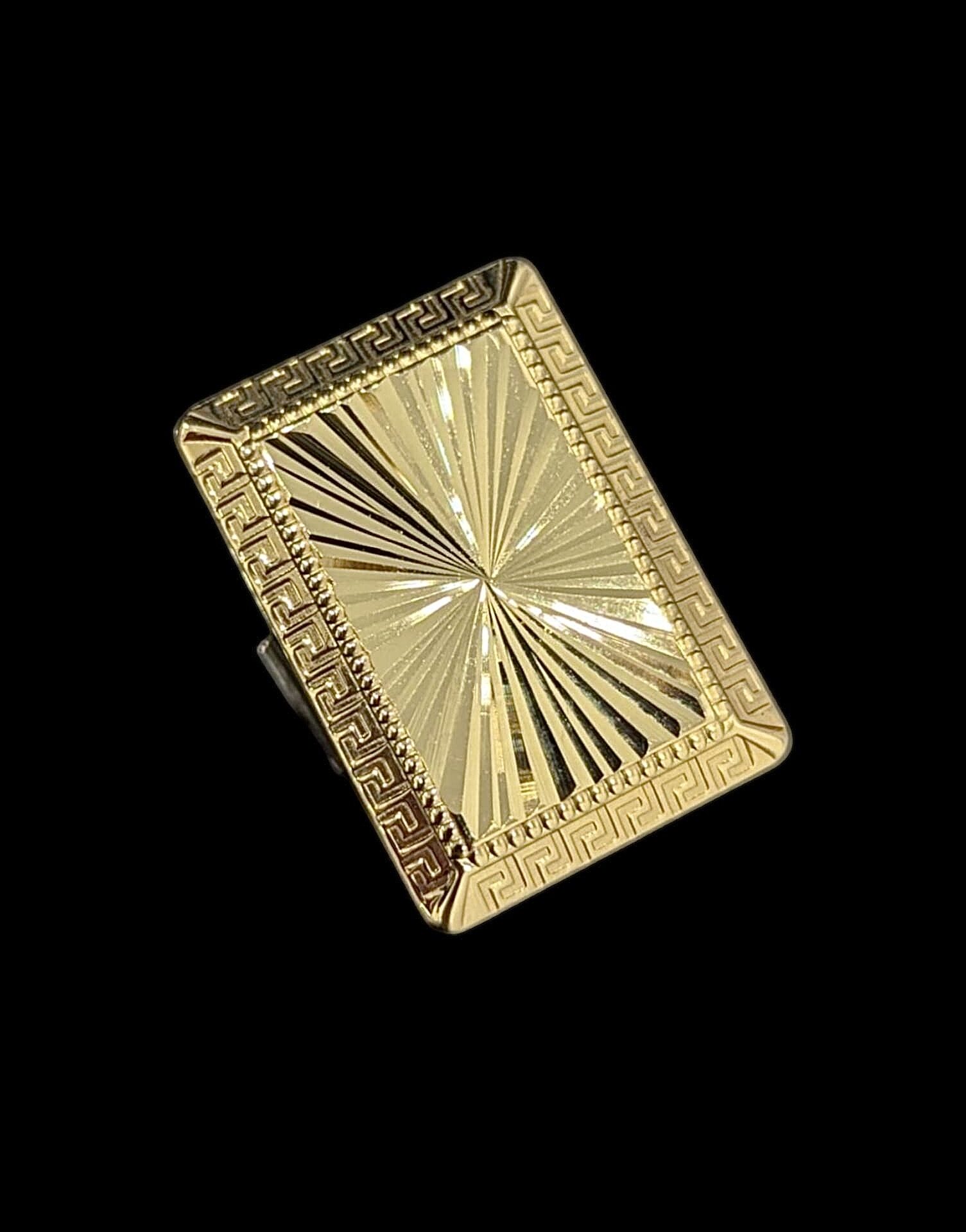 Chevalière Rectangle Soleil Contour Grec
