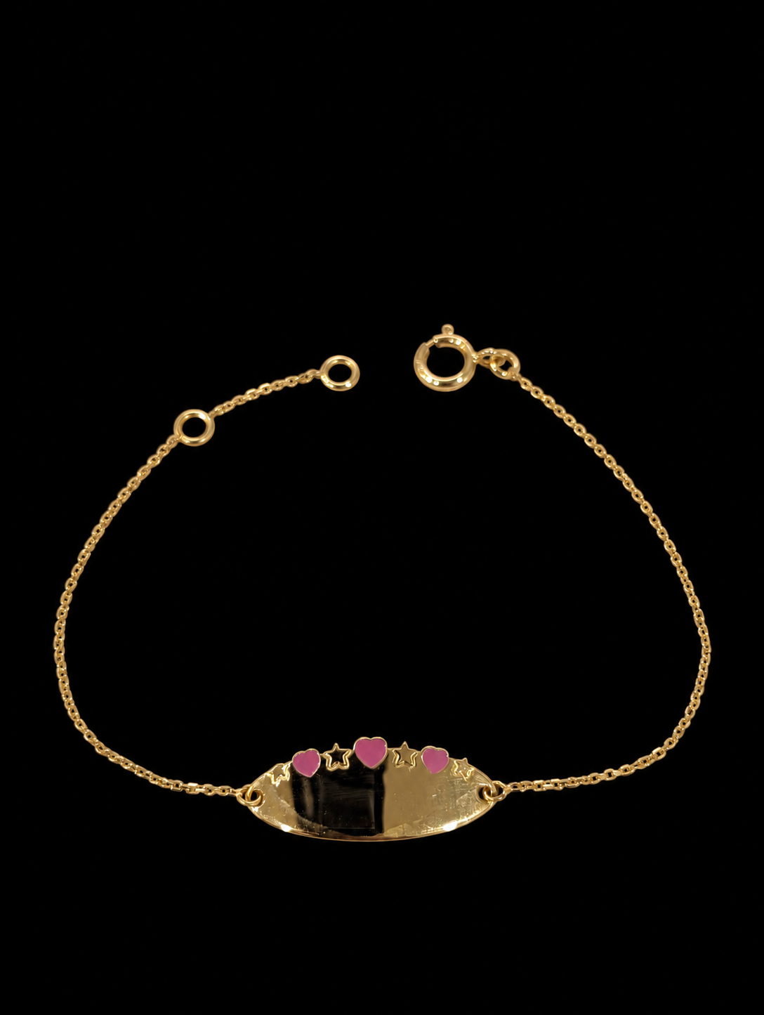 Bracelet doré aux cœurs roses