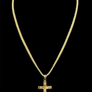 Ensemble Chaine Corde Tressée avec Pendentif Electroformé Croix