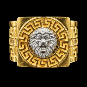 Chevalière 3d Tête de Lion Contour Grec 2 ors