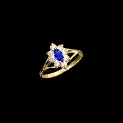 Bague Fleur Pierres Blanche et Bleu Oval