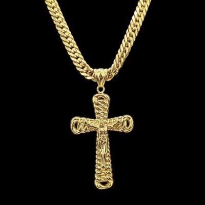 Ensemble Croix Christ 3D Maille Anglaise