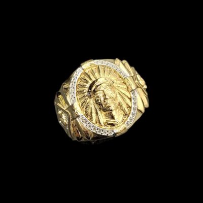 Chevalière Tête Indien 3D Sertie