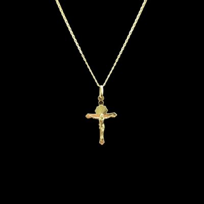 Ensemble Gourmette Pendentif Croix Christ 22 mm