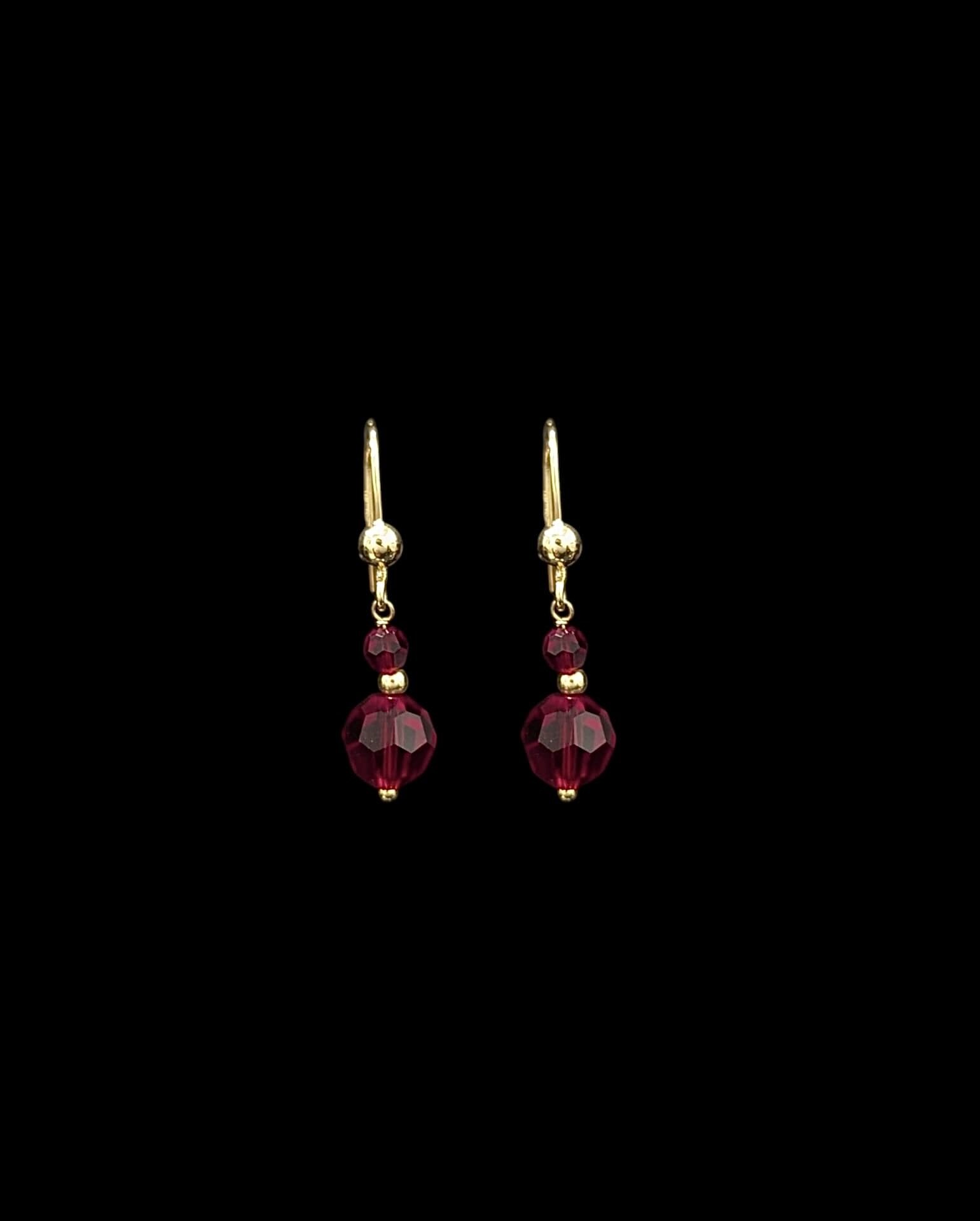 Boucles d'Oreilles Dormeuse Grenat Boule En Chute