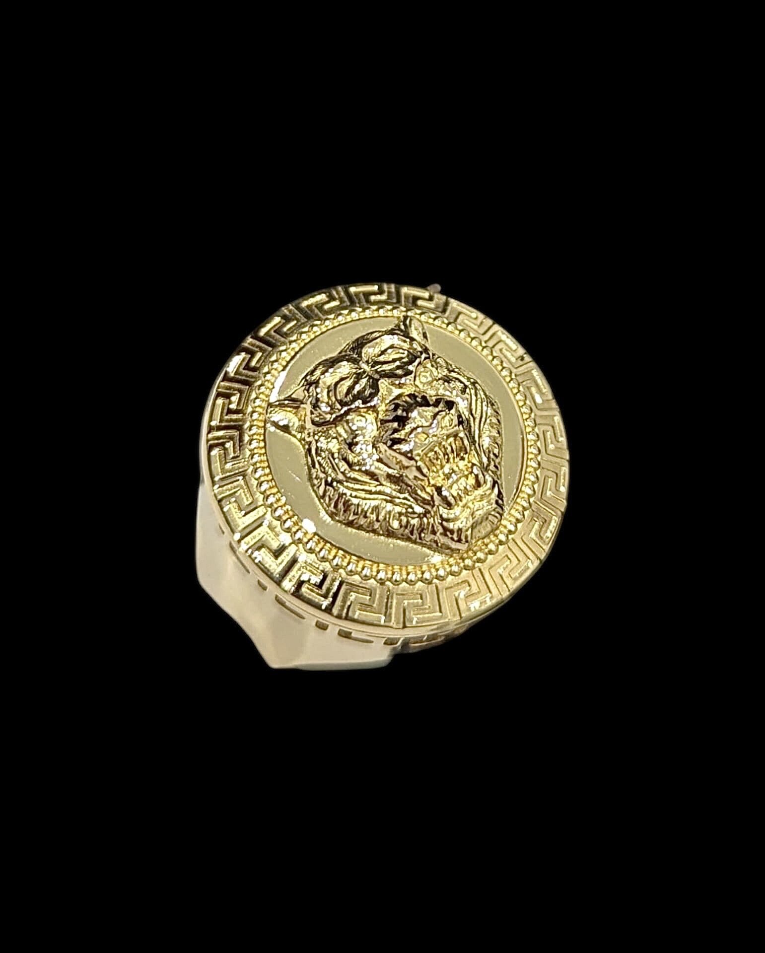 Chevalière Ronde Contour Grec Lion 3D