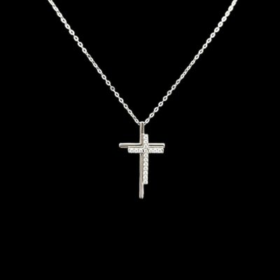Collier Double Croix Lisse Serti