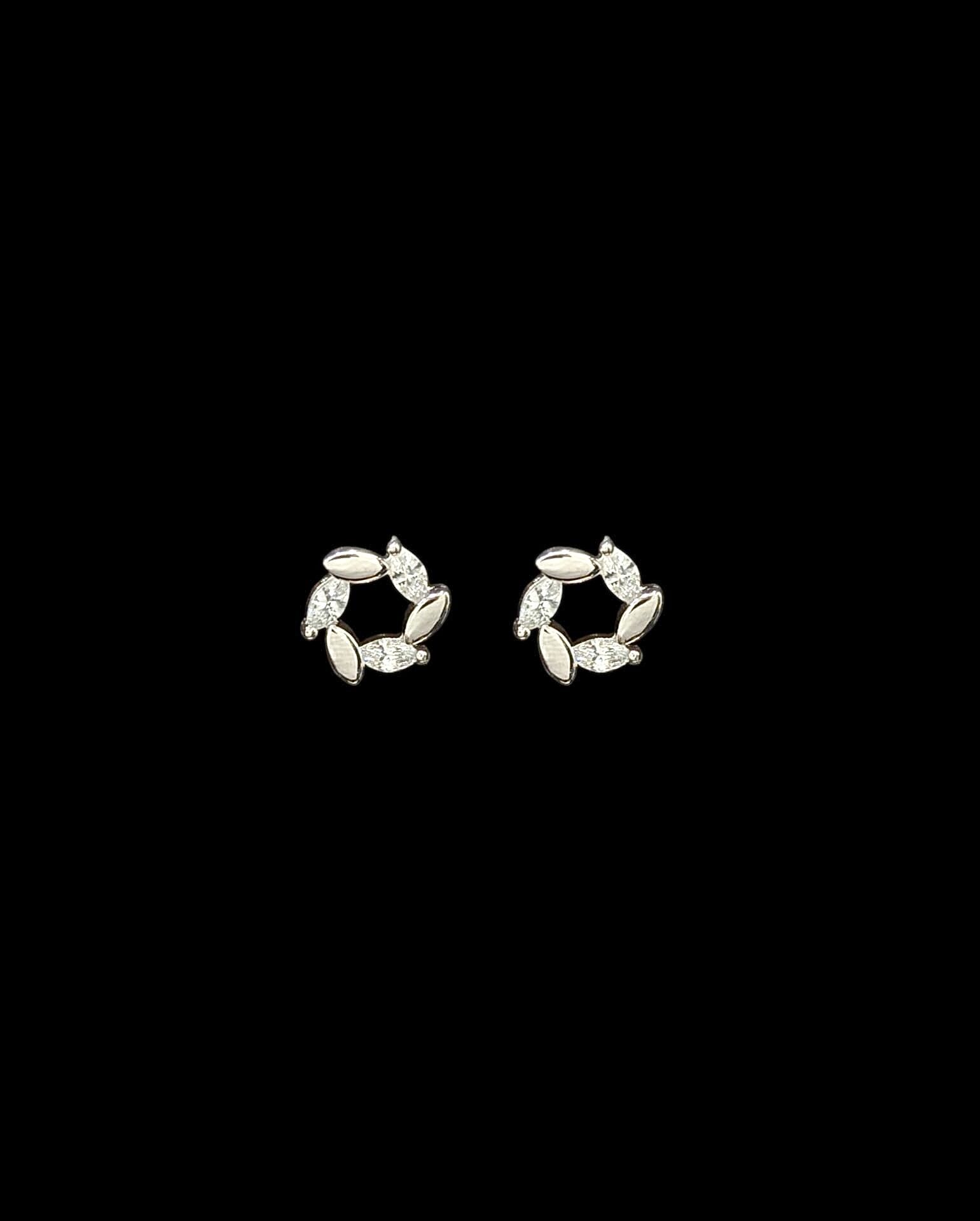 Boucles D'Oreilles Ronde Fleur Lisse & Serti