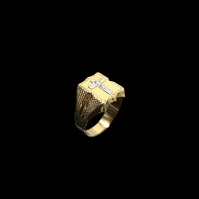 Chevalière Carrée Avec Croix Christ 2 Ors