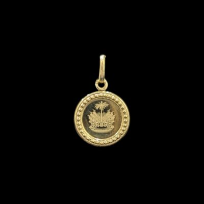 Pendentif Rond Gravure Blason Haïti Sablée