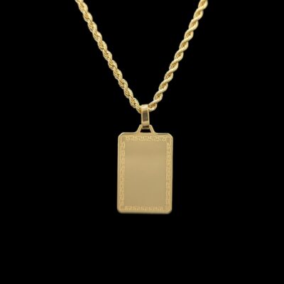 Ensemble Chaine Corde 70 cm et Pendentif Plaque Rectangle