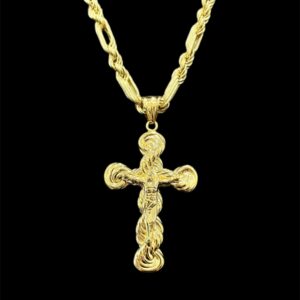 Ensemble pendentif croix torsadée maille corde alternée