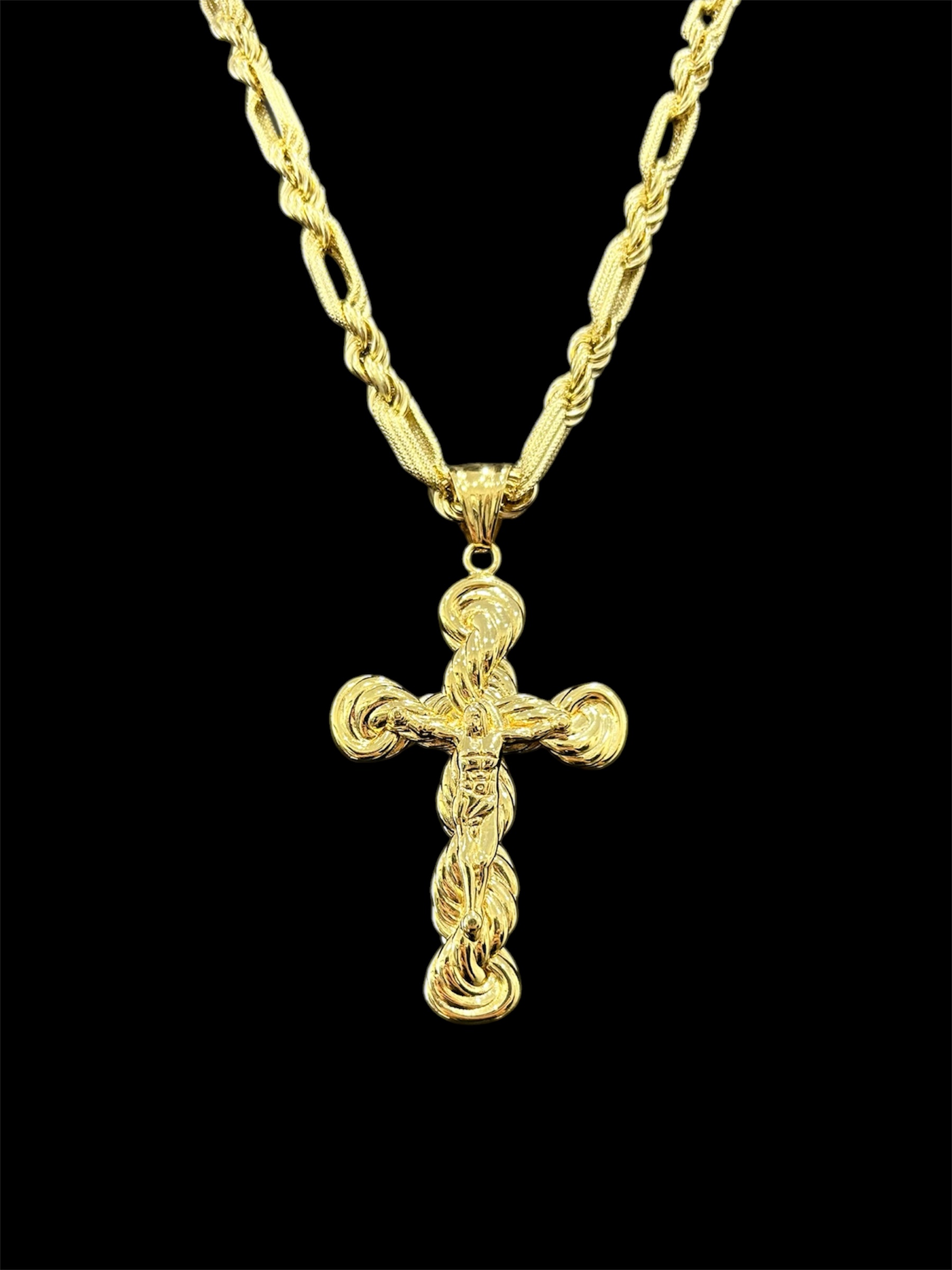 Ensemble pendentif croix torsadée maille corde alternée Ensemble pendentif croix torsadée maille corde alternée