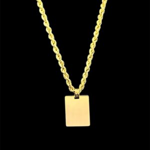 Ensemble pendentif plaque lisse maille corde