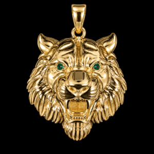 Pendentif Tête de Lion 3d Yeux Verts